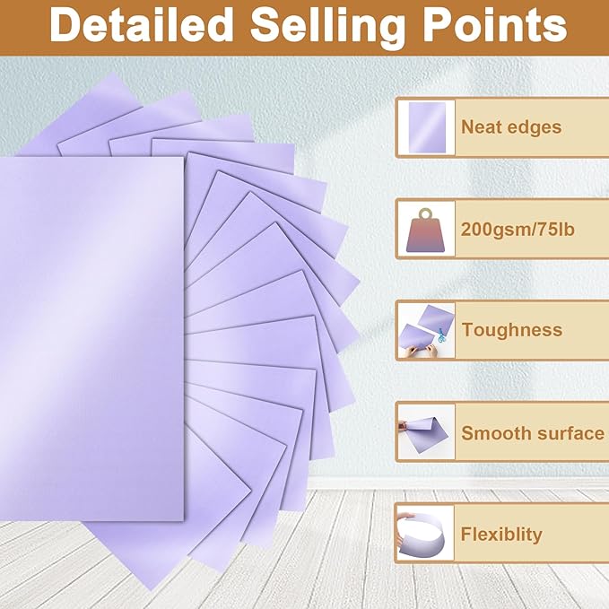 Silunkia 40 Sheets Purple Shimmer Cardstock 8.5 x 11 Crafts Paper, 75lb Premium - Image 3