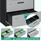 Letaya File Cabinet with Lock-Lateral 3 Drawer Metal Filing - Image 5