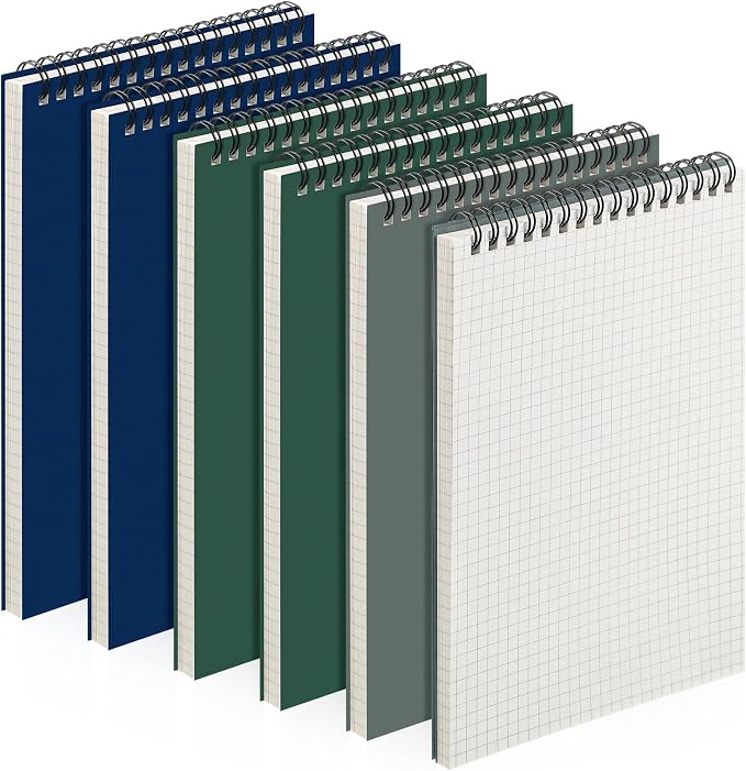 Engrowtic 6 Pack Graph Paper Spiral Notepad A5 Top Wirebound Notepad Grid by Engrowtic