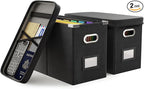 Oterri File Organizer Box with Lid, Hanging Filing File Box with Mesh Pocket by Oterri