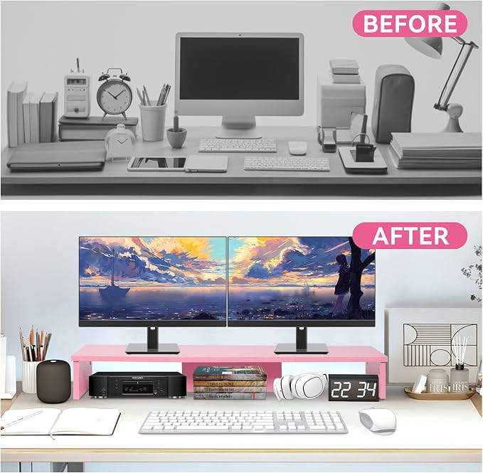 TV Riser Stand with LED Lights, 42.5" Super Large Monitor Stand Riser, Tabletop - Image 4