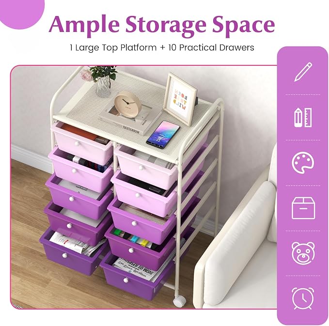 GOFLAME 10-Drawer Rolling Storage Cart, Art Craft Storage Organizer on Wheels - Image 5