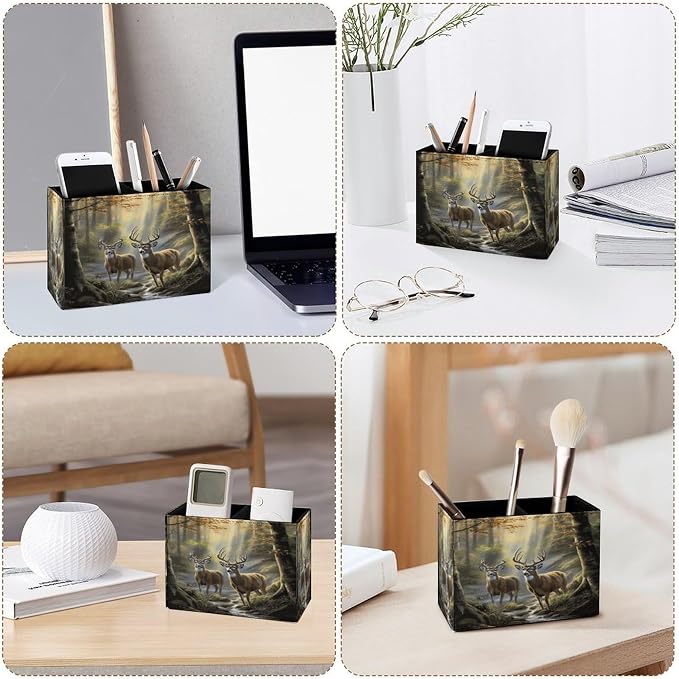 Famame Two Deer Autumn River Pencil Holder - Image 3