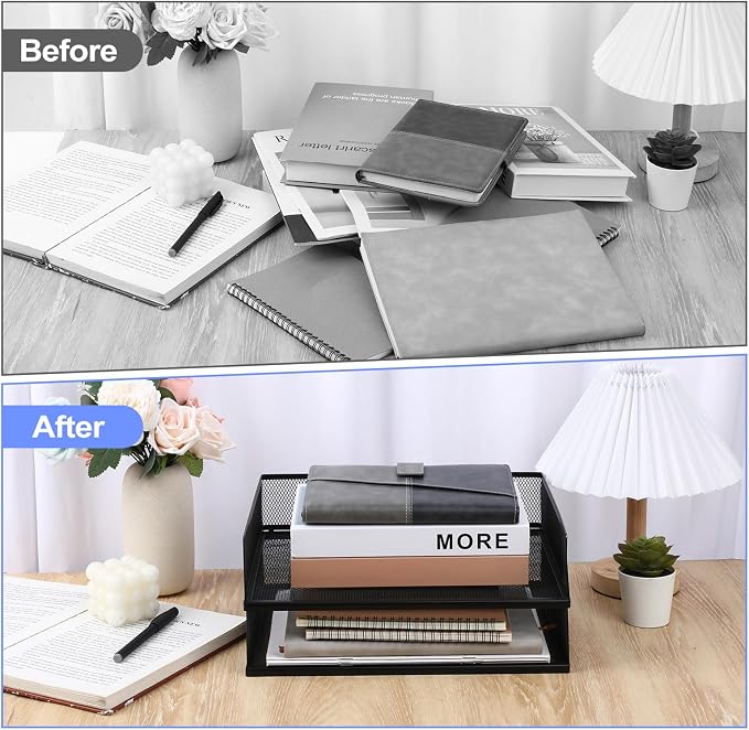 2 Pack Stackable Letter Tray, Wire Mesh Desk File Organizer Metal Desktop Paper - Image 6