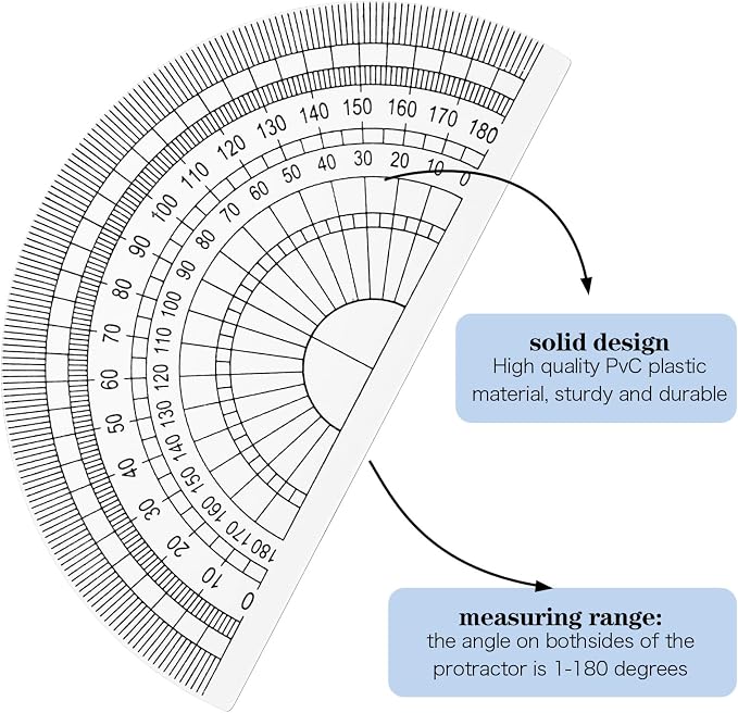 100 Pcs 4 Inch Clear Plastic Protractor Bulk Math Protractors Set 180 Degrees - Image 4