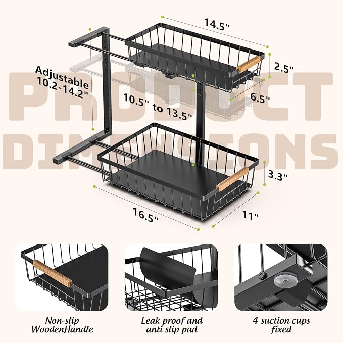 Dihmpor Under Sink Organizer and Storage, 2 Pack Slide Out Under Cabinet - Image 7