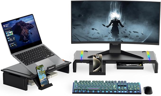 Heymaster Dual Monitor Stand for Desk, Gaming Monitor Riser by Heymaster