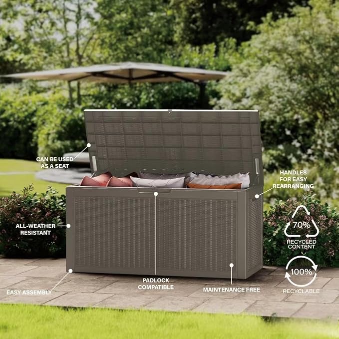 Decksplore 320 Gallon Outdoor Storage Box Waterproof Lockable Resin Deck Box - Image 7