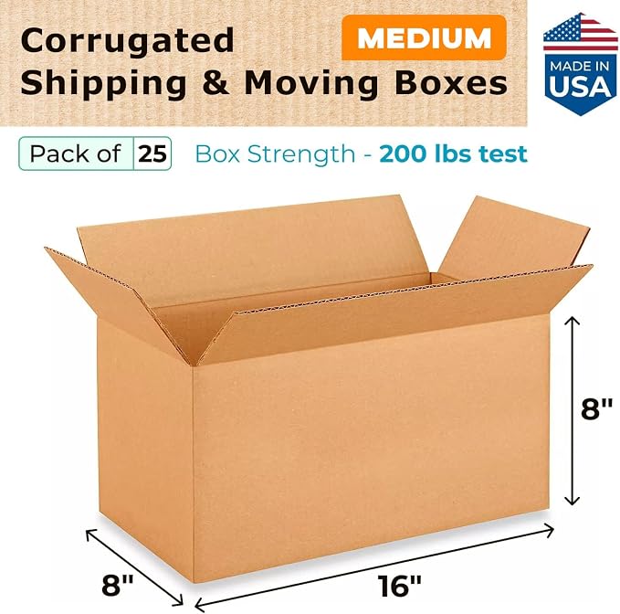 IDL Packaging - B-1688-25 Medium Corrugated Shipping Boxes 16"L x 8”W x 8"H - - Image 2