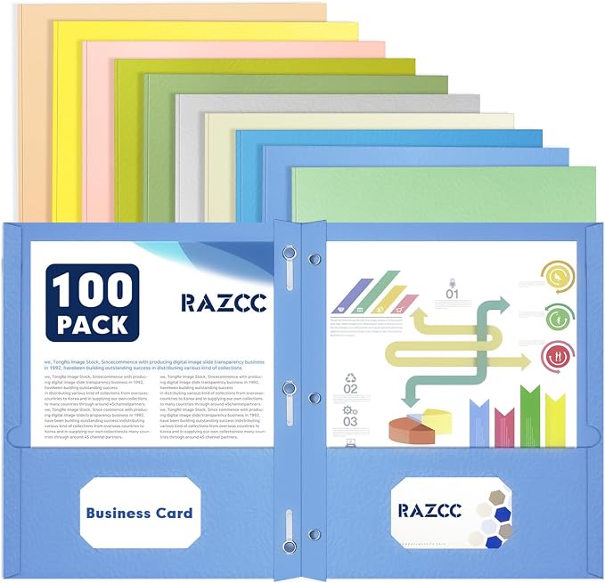 Two Pocket Folders, RAZCC 100 Pack Two Pocket Folders by RAZCC