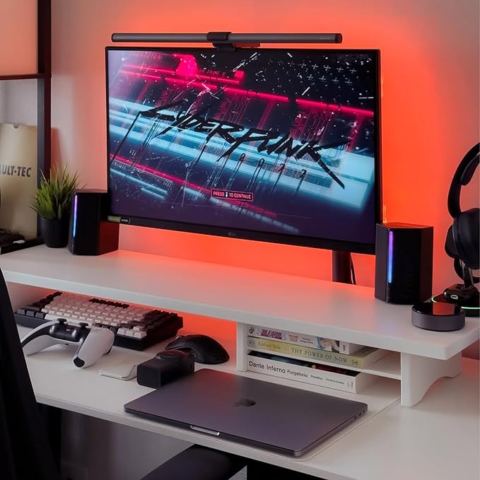 ROCDEER Bamboo Dual Monitor Stand Riser White, 2-Tier Desk Monitor Riser - Image 3