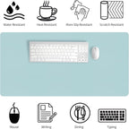 Bloss Light Blue Desk Mat, Large Mouse Pad, Leather Desk Blotter, Waterproof - Image 5