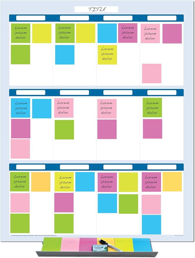 Sky Blue 12 Section Task, Objective and Goals Planning System Vertical 48" Tall by PlanetSafeCalendars