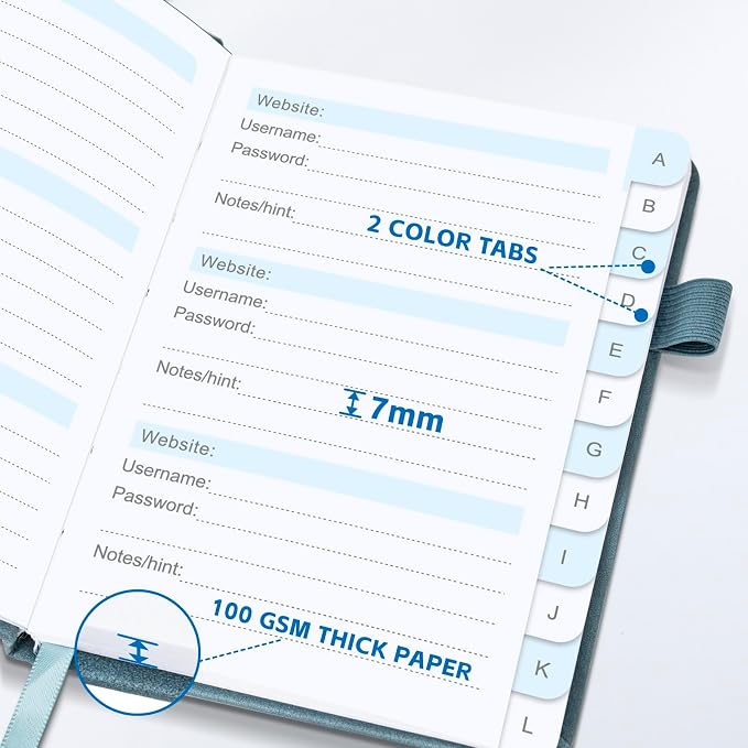 Password Keeper Book with Alphabetical Tabs，4.3"x5.7" Small Password Books - Image 6