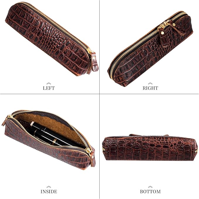 Gexmil Genuine Leather Pen Case, Full Grain Leather Pencil Holder, Hand-made - Image 4