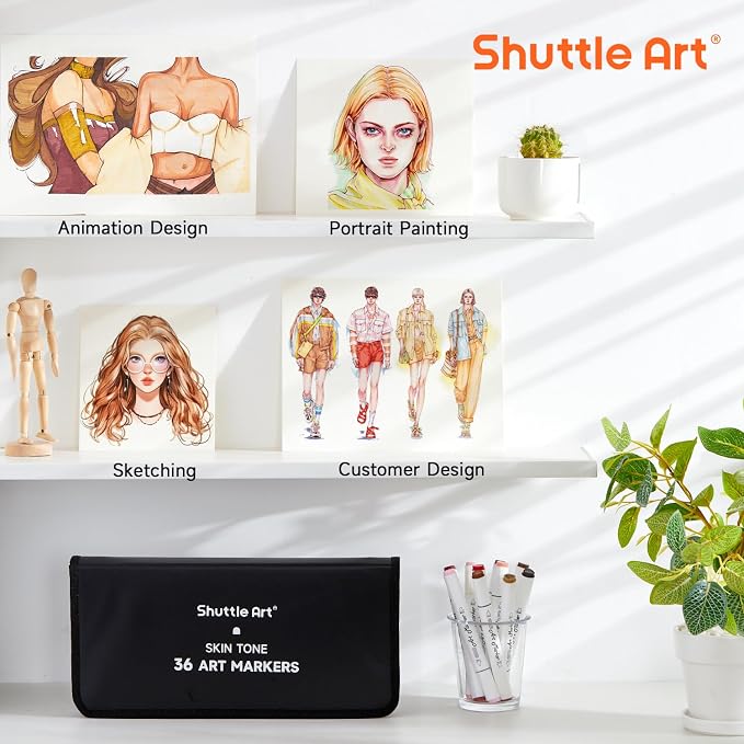 Shuttle Art 36 Colors Skin Tone&Hair Art Markers, Dual Tip Alcohol Based Marker - Image 5