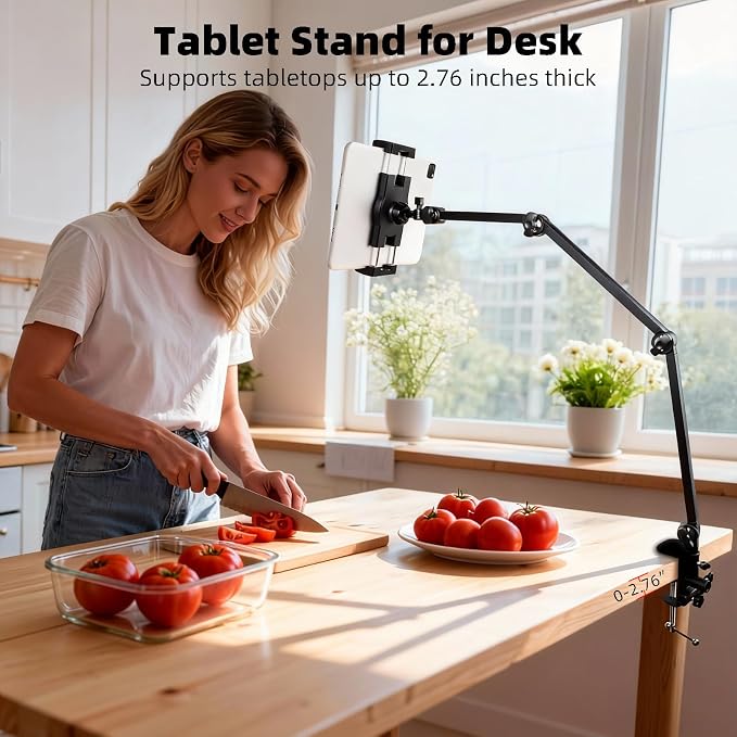 ZUZUXI Tablet Stand Holder for Desk and Bed, Adjustable Aluminum Foldable Arm - Image 2