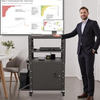 Mobile AV Cart with Side Shelves, Rolling Computer Cart Height Adjustable - Image 3