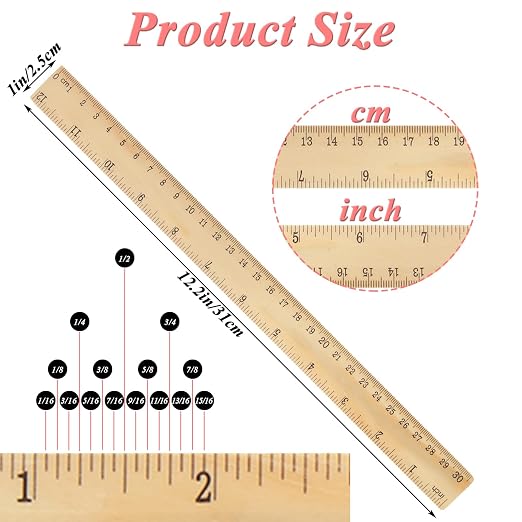 QTLCOHD 144 Pack 12 Inch Wooden Ruler, Pine Wood Measuring Rulers Bulk - Image 2