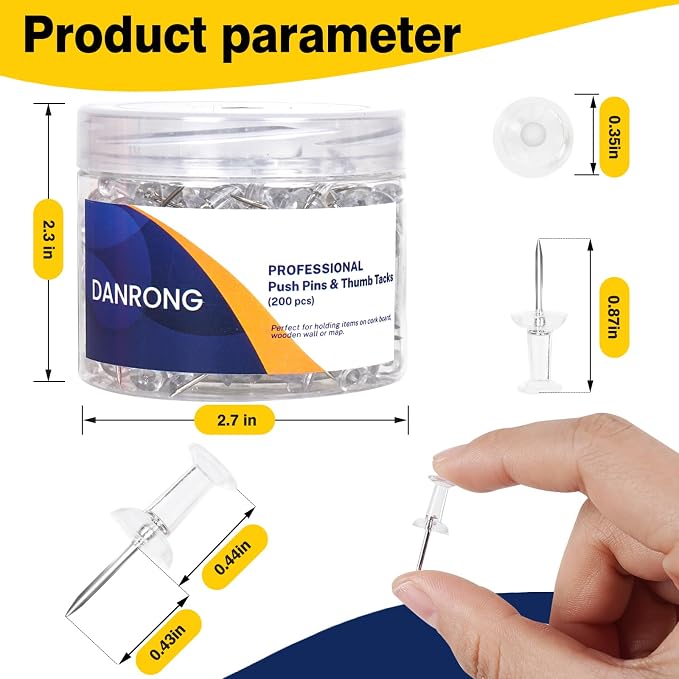DANRONG 800 PCS Clear Push Pins, Standard Thumb Tacks - Image 2