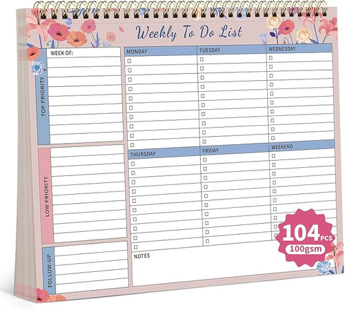 104 Pgs Weekly To Do List Notepad, 52 Duplex-Printed Undated Sheets 100 by ALKALO