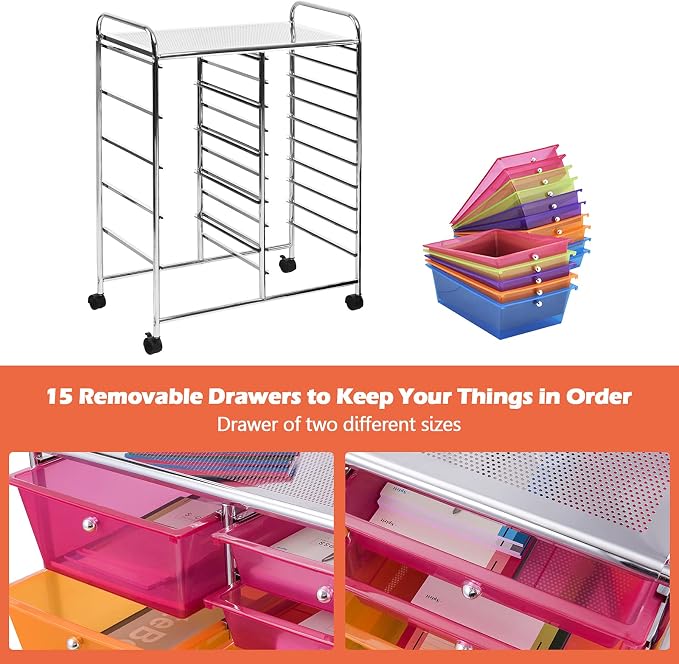 GOFLAME 15-Drawer Rolling Storage Cart, Craft Storage Cart - Image 6