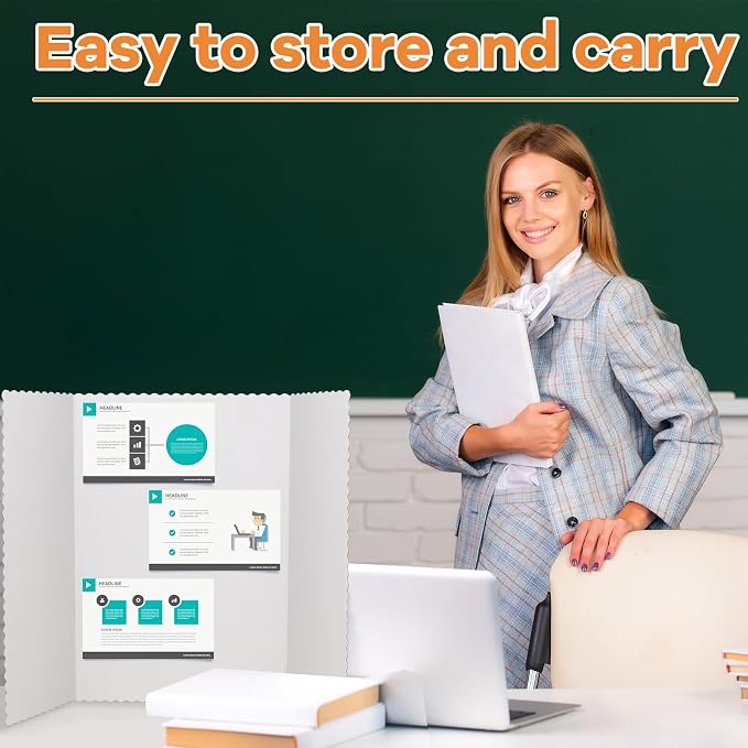 Henoyso 12 Pcs 22 x 38 Inch White Trifold Poster Board Large Tri Fold - Image 3
