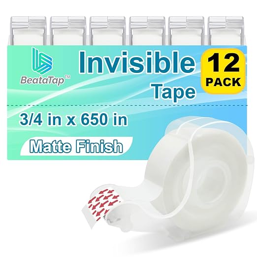 BeataTap Tape Bulk, Matte Finish, 3/4 in x 650 in, Transparent Tape, 12 Rolls by Unknown