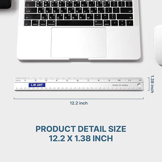 LJR ART 12 Inch Aluminum Cutting Ruler, Dual Scale Inch/Metric Measuring Tool - Image 6