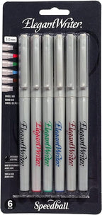 Speedball Elegant Writer Calligraphy 6 Marker Set, 3.0 mm Chisel Nib Tip Pens by SpeedballArt