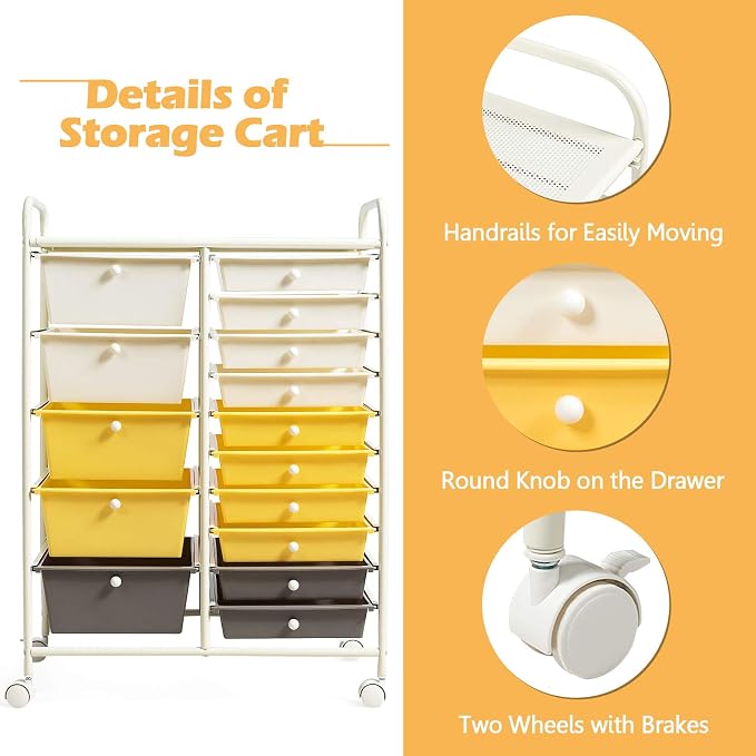 GOFLAME 15-Drawer Rolling Storage Cart, Craft Storage Cart - Image 5