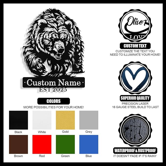 Custom Bear Metal Sign, Custom Bear Metal Wall Art Decor, Personalized Last - Image 4