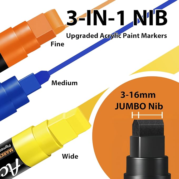 Acrylic Paint Markers, 10 Colors Poster Markers Jumbo 16mm Wide Tip Permanent - Image 3