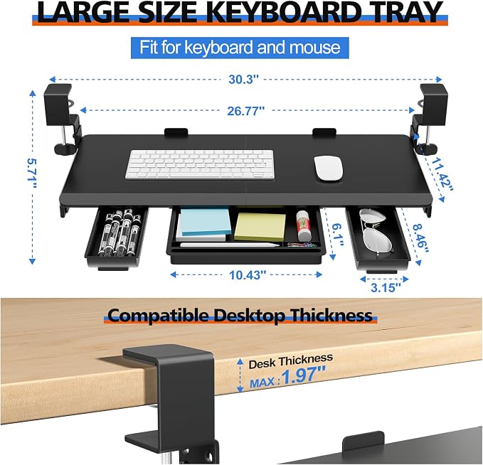OUKMIC Large Height Adjustable Keyboard Tray - Image 3