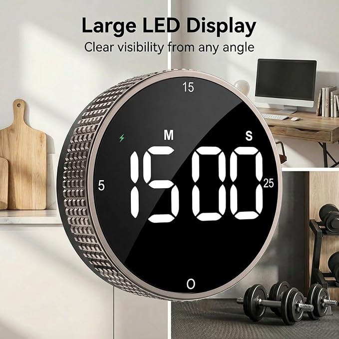 Rechargeable Magnetic Kitchen Timer, LED Countdown/Up Timer, Supports USB-C - Image 3
