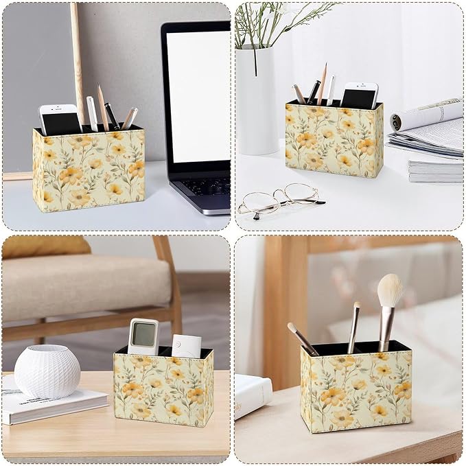 Famame Yellow Flowers Small Leaves Pencil Holder - Image 4