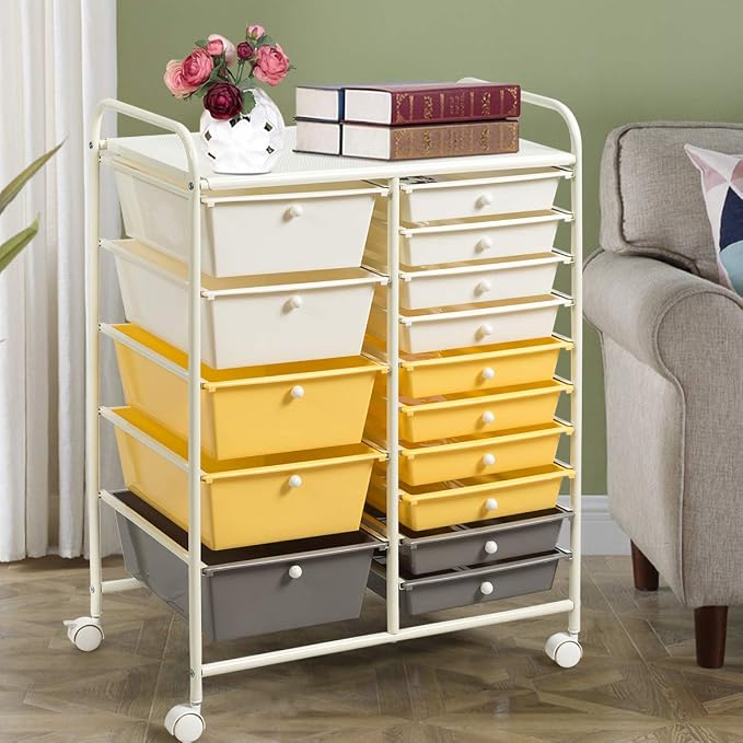 Giantex 15-Drawer Organizer Cart Office School Storage Cart Rolling Drawer Cart - Image 9
