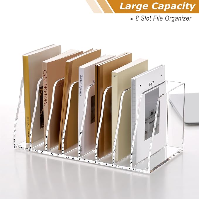 SANRUI Acrylic Desk File Organizer, 8 Vertical Compartments Clear Magazine File - Image 7