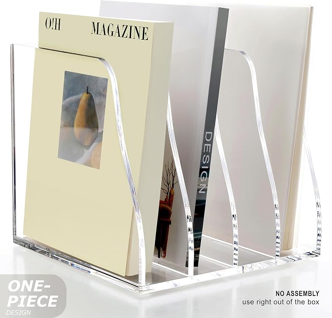 SANRUI Acrylic Desk File Organizer, 4 Vertical Compartments Clear Magazine File - Image 4