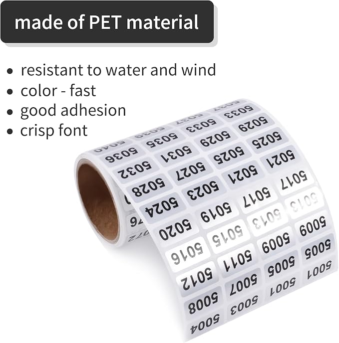 5001-6000 Consecutive Number Inventory Stickers Self Adhesive Waterproof Labels - Image 4