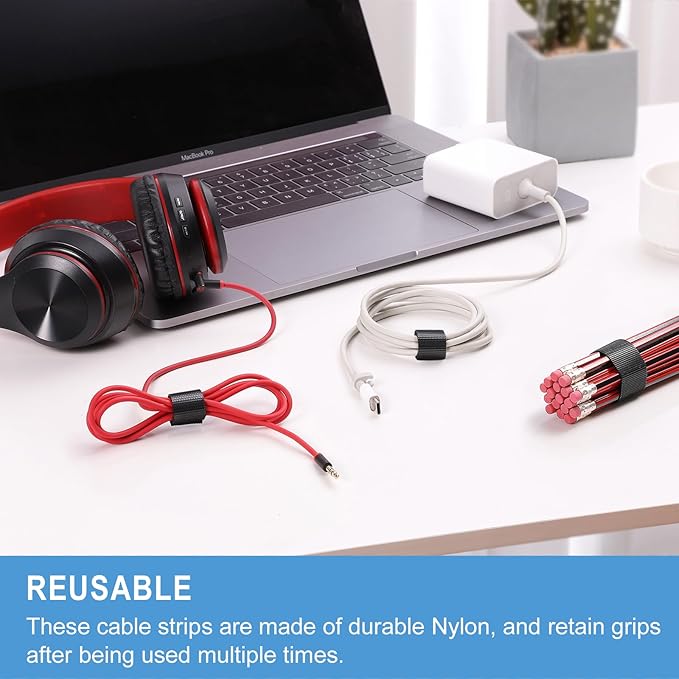 200 PCS 8 Inches Reusable Cable Ties | Adjustable Cord Wraps, Cable Straps | - Image 4