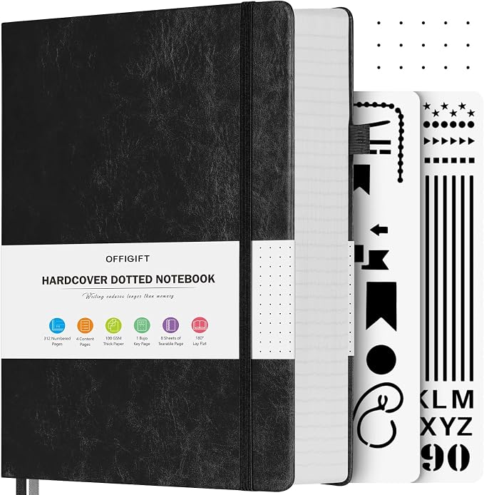 OFFIGIFT Bullet Dotted Journal Notebook, 312 Numbered Pages A5 Hardcover by OFFIGIFT