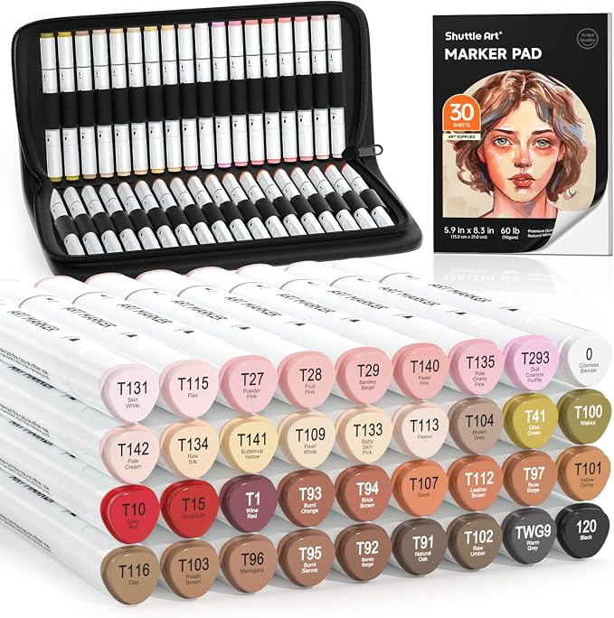 Shuttle Art 36 Colors Skin Tone&Hair Art Markers, Dual Tip Alcohol Based Marker by ShuttleArt