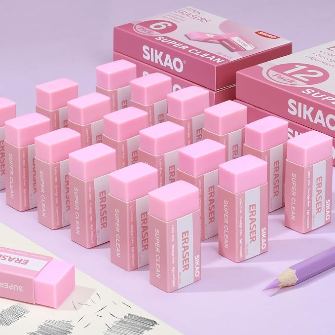 SIKAO Pink Erasers, 6 Pack Block Pencil Erasers – Smudge-Free Latex-Free Cute - Image 5