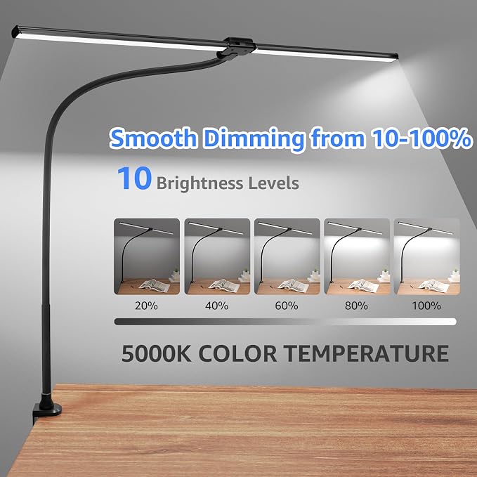 ShineTech LED Desk Lamp for Home Office, 5000K Bright Double Head Architect - Image 2