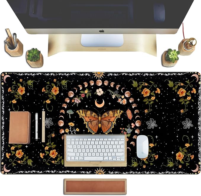 Moth Desk Pad Mushroom Phase Moon Phase Desk Mat, Boho Flowers and Leaves - Image 4