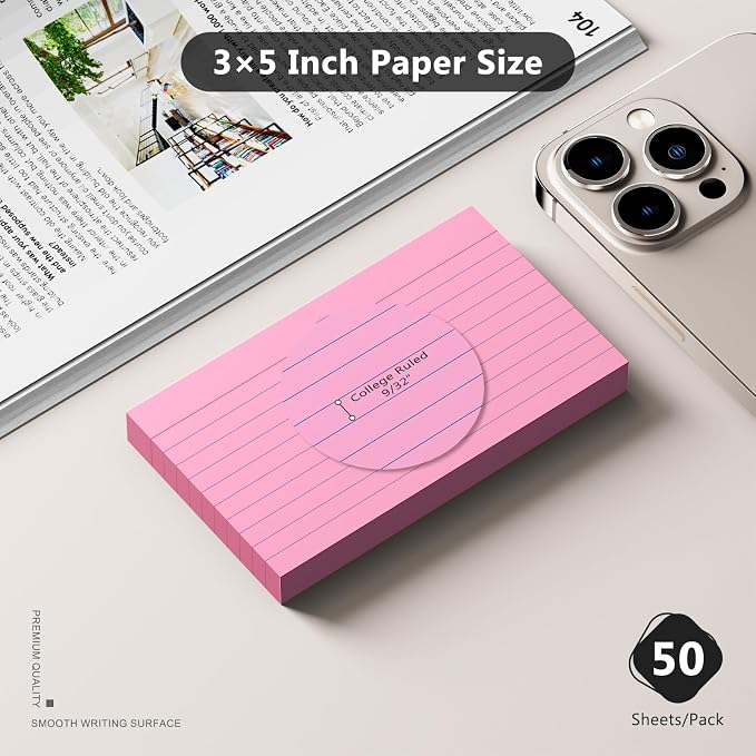 250 Count Index Cards 3 x 5 Inch, Heavyweight Pink Lined Note Cards Portable - Image 2