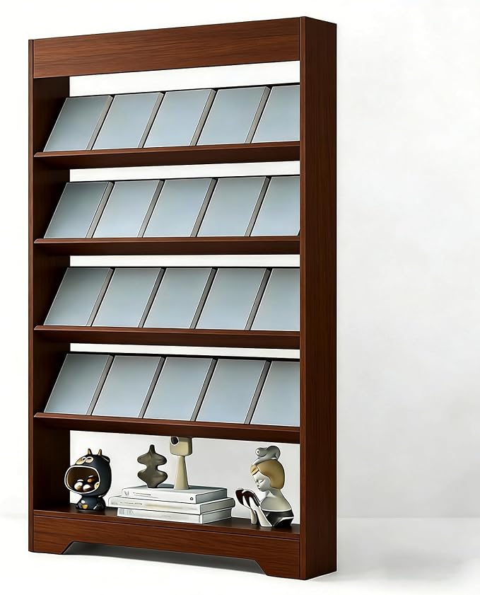 LHIUGE 5-Layer Brochure Display Rack, Freestanding Wooden Magazine Rack by LHIUGE