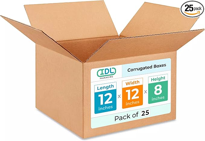IDL Packaging - B-12128-25 Medium Corrugated Shipping Boxes 12"L x 12”W x 8"H - by IDLPackaging