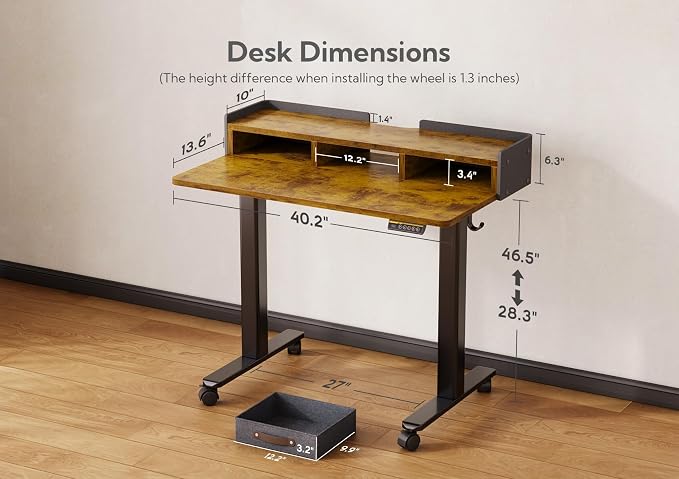 Claiks Standing Desk with Drawers, Adjustable Stand Up Electric Small Standing - Image 3